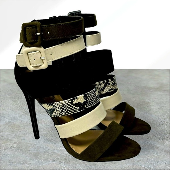 JustFab Shoes - Justfab | Beautiful Selina Dress Sandals Olive Multi | NWOT Size 7 | 4.5” Heels